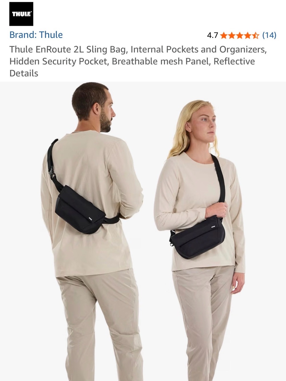 Thule Black Sling Bag with Adjustable Crossbody Strap - Picture 1 of 8